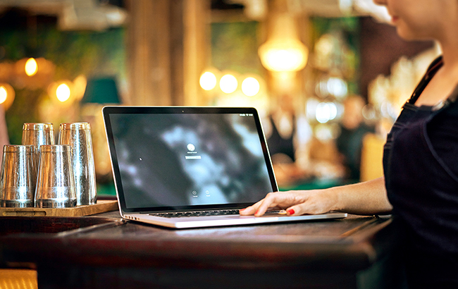 Laptop on bar