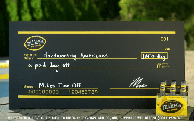 Mike's Time Off cheque