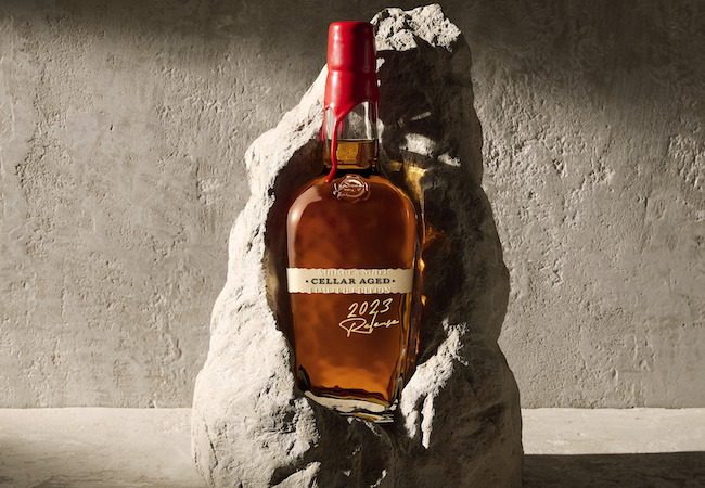 Bottle of bourbon in limestone