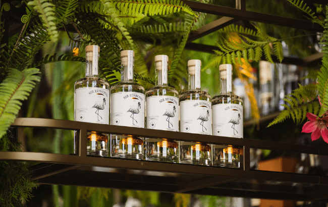 Sir Edmond gin bottles on a shelf