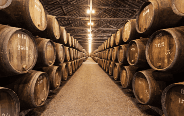 whisky warehouse with casks