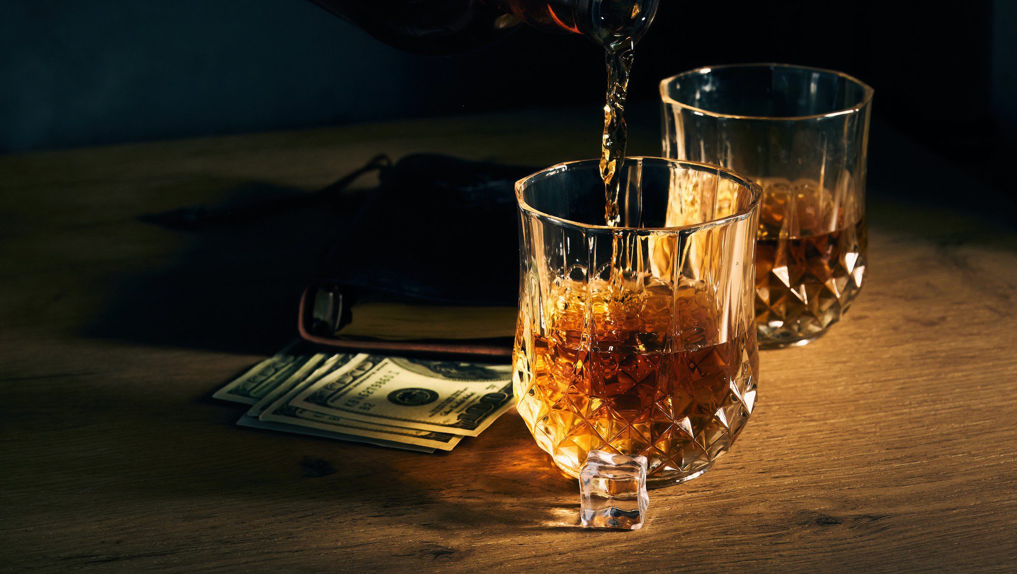 Whisky glasses on a table