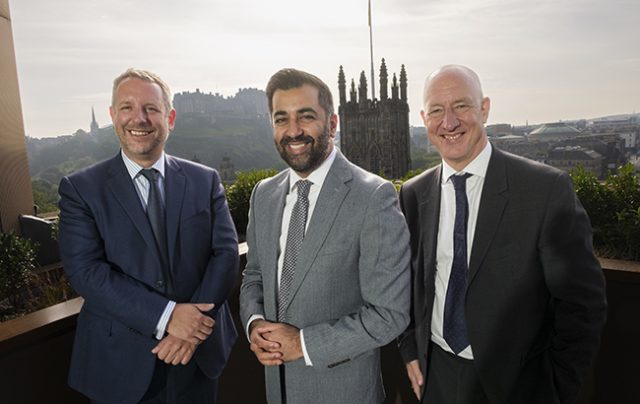 SWA chair Dan Mobley, First Minister Humza Yousaf and SWA Chief Executive Mark Kent
