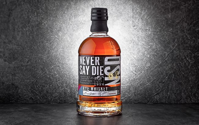 Never Say Die rye whiskey bottle