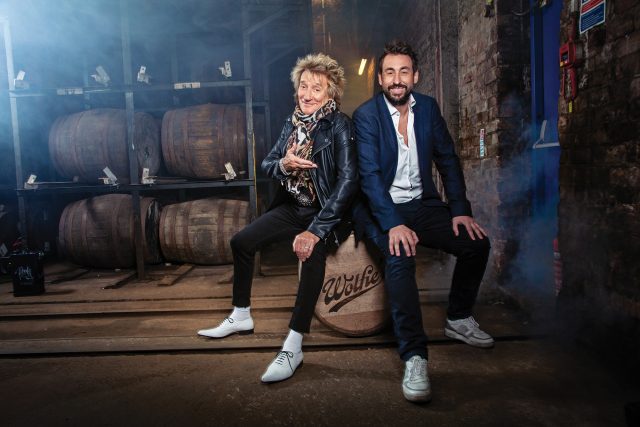 Sir Rod Stewart and Duncan Frew, co-founders of Wolfie's Whisky