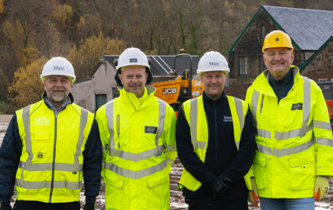 Gordon Stewart of Muir Construction; Stevie Caughey, Ardgowan's construction project manager; Scott Hardie of Muir Construction; and Ardgowan CEO Martin McAdam