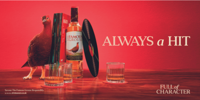 Famous Grouse marketing campaign with text 'Always a hit'