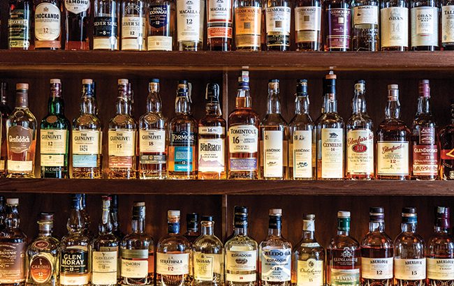 Scotch whisky on shelves