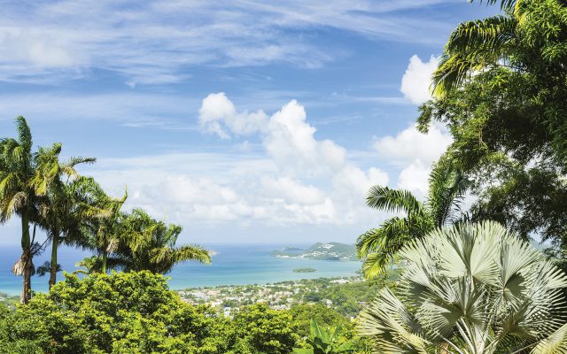 View of Pigeon Island and Rodney Bay in the Caribbean