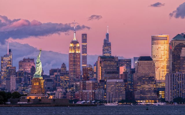 Iconic View of New York City and Statue of Liberty on north america
