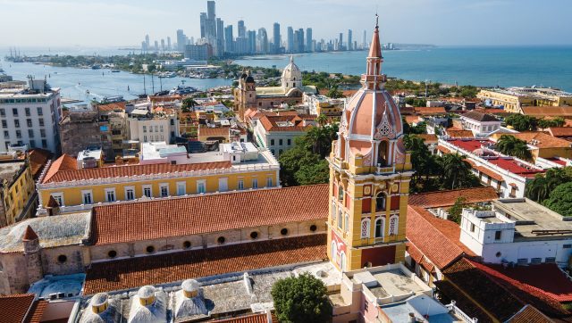 A high angle view of Cartagena city in Colombia, South America.
