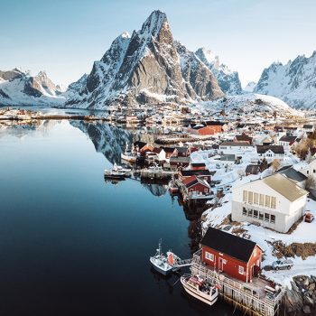 aerial view of Reine in Norway, Nordics