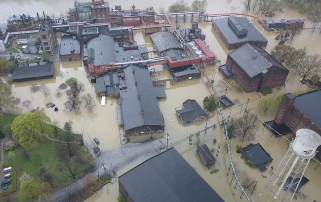 The Buffalo Trace Distillery was under water last week after heavy rainfall in Frankfurt