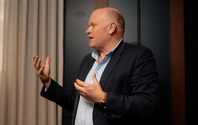 Gordon Dundas speaking at an event for Tamdhu 43 year old scotch
