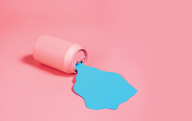 Concept image of RTD spilled on pink background