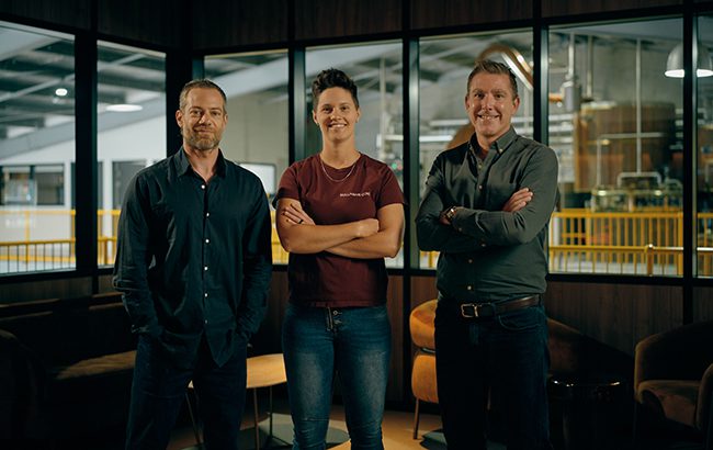 Sullivans Cove, L-R: Managing director Adam Sable, distillery manager Heather Tillott, and CEO Andy Gaunt