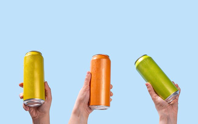 RTD Cocktail or mocktail, Ready to Drink canned beverage in colorful tin cans bottles, trendy easy way to make cocktails