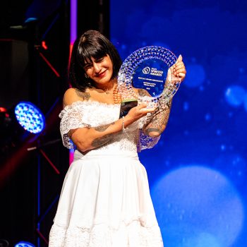 Natasha Sofia of Mijenta Tequila accepts the award for Best U.S Brand Ambassador at the 19th Annual Spirited Awards on July 24, 2025 in New Orleans, LA, USA.(Photo by Erika Goldring/Tales of the Cocktail)