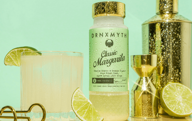 Drnxmyth Classic Margarita bottle with a Margarita cocktail and shaker