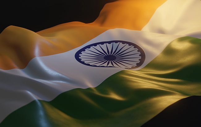 India Flag with Side Angled View and warm Lighting