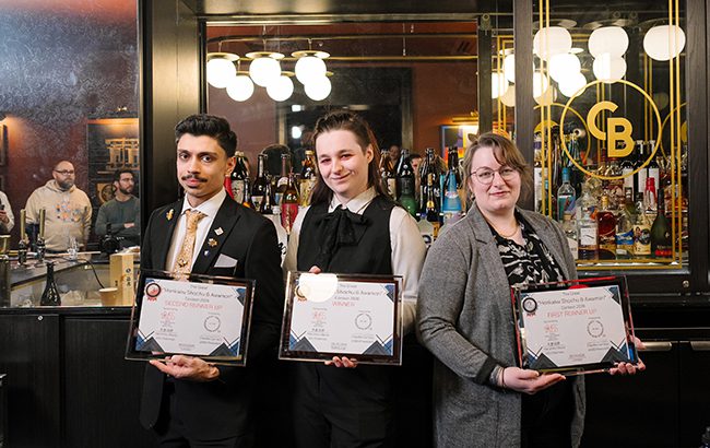 Great Honkaku Shochu and Awamori 2026 L-R: Sam Chatterji, Miley Kendrick and Lucinda Parry